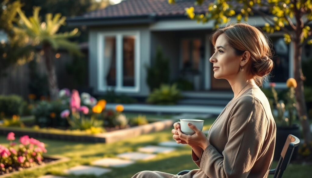 A serene outdoor setting featuring a well-kept garden and a charming modern home, symbolizing the private life of a thoughtful journalist. In the foreground, a woman dressed in elegant, modest casual clothing enjoys a peaceful moment, perhaps reading or sipping tea, her face turned slightly towards the sunlight, capturing a contemplative expression. The middle ground showcases a beautifully arranged garden with vibrant flowers and lush greenery, enhancing a sense of tranquility. In the background, a stylish contemporary house can be glimpsed, blending harmoniously with its surroundings. The lighting is soft and warm, evoking a cozy and inviting atmosphere, shot with a slight depth of field to emphasize the subject. The overall mood is one of calm reflection and balance, illustrating the essence of a private life. A serene outdoor setting featuring a well-kept garden and a charming modern home, symbolizing the private life of a thoughtful journalist. In the foreground, a woman dressed in elegant, modest casual clothing enjoys a peaceful moment, perhaps reading or sipping tea, her face turned slightly towards the sunlight, capturing a contemplative expression. The middle ground showcases a beautifully arranged garden with vibrant flowers and lush greenery, enhancing a sense of tranquility. In the background, a stylish contemporary house can be glimpsed, blending harmoniously with its surroundings. The lighting is soft and warm, evoking a cozy and inviting atmosphere, shot with a slight depth of field to emphasize the subject. The overall mood is one of calm reflection and balance, illustrating the essence of a private life.