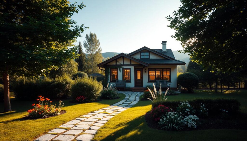 A serene view of Lech Wałęsa's current residence, showcasing a modest yet elegant house surrounded by lush greenery. In the foreground, a well-maintained garden features colorful flowers and a stone pathway leading to the entrance. The middle ground includes the house with traditional architectural elements, large windows that reflect warm light, and a welcoming door. In the background, gentle rolling hills are slightly visible under a clear blue sky. The lighting is soft and warm, evoking a peaceful afternoon atmosphere. The image should be captured at a slightly elevated angle to provide depth, emphasizing the harmony between the home and nature, reflecting the life of a prominent public figure. A serene view of Lech Wałęsa's current residence, showcasing a modest yet elegant house surrounded by lush greenery. In the foreground, a well-maintained garden features colorful flowers and a stone pathway leading to the entrance. The middle ground includes the house with traditional architectural elements, large windows that reflect warm light, and a welcoming door. In the background, gentle rolling hills are slightly visible under a clear blue sky. The lighting is soft and warm, evoking a peaceful afternoon atmosphere. The image should be captured at a slightly elevated angle to provide depth, emphasizing the harmony between the home and nature, reflecting the life of a prominent public figure.