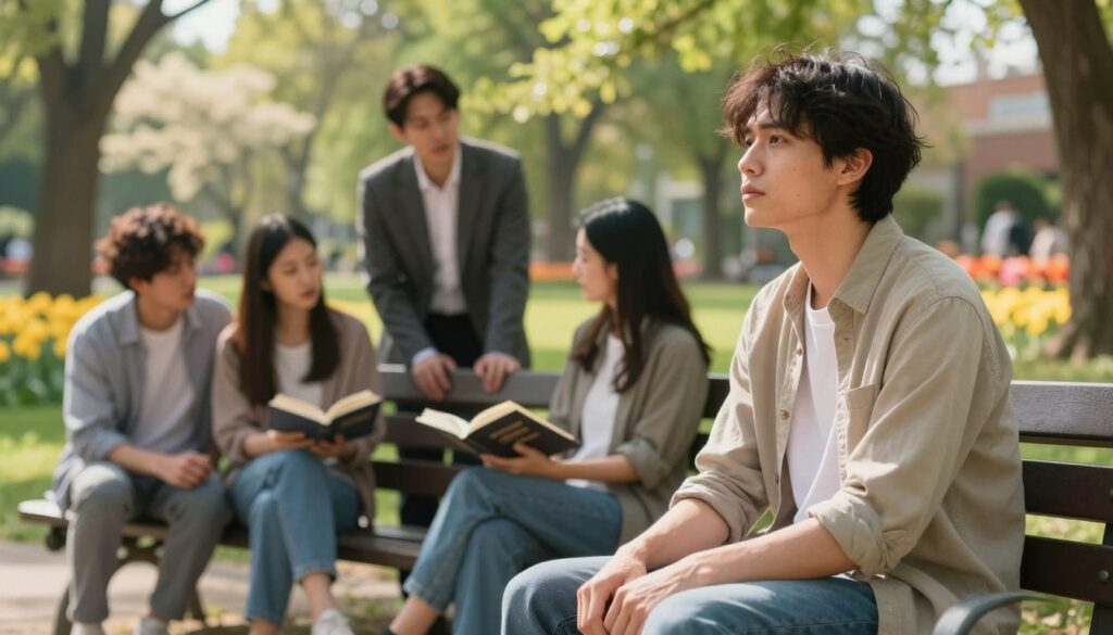 A serene, contemplative scene depicting the factors influencing the duration of depression. In the foreground, a person, dressed in modest casual clothing, sits on a park bench, gazing pensively at their surroundings. Their expression conveys a sense of introspection and hope. In the middle ground, various symbols of support and factors such as a group of supportive friends, a supportive professional in business attire, and an open self-help book can be seen. The background features a vibrant park with blooming flowers and gentle sunlight filtering through the trees, creating an atmosphere of renewal and positivity. The lighting is warm and soft, emphasizing a mood of resilience and optimism, captured with a shallow depth of field to focus on the individual while blurring the background slightly. A serene, contemplative scene depicting the factors influencing the duration of depression. In the foreground, a person, dressed in modest casual clothing, sits on a park bench, gazing pensively at their surroundings. Their expression conveys a sense of introspection and hope. In the middle ground, various symbols of support and factors such as a group of supportive friends, a supportive professional in business attire, and an open self-help book can be seen. The background features a vibrant park with blooming flowers and gentle sunlight filtering through the trees, creating an atmosphere of renewal and positivity. The lighting is warm and soft, emphasizing a mood of resilience and optimism, captured with a shallow depth of field to focus on the individual while blurring the background slightly.